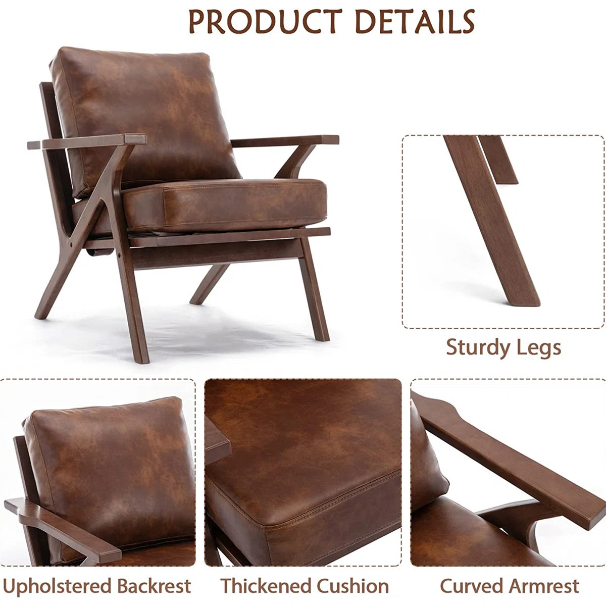 Joichiro 29.5" Wide Solid Wood Frame Upholstered Mid Century Modern Retro Armchair, Accent Chair